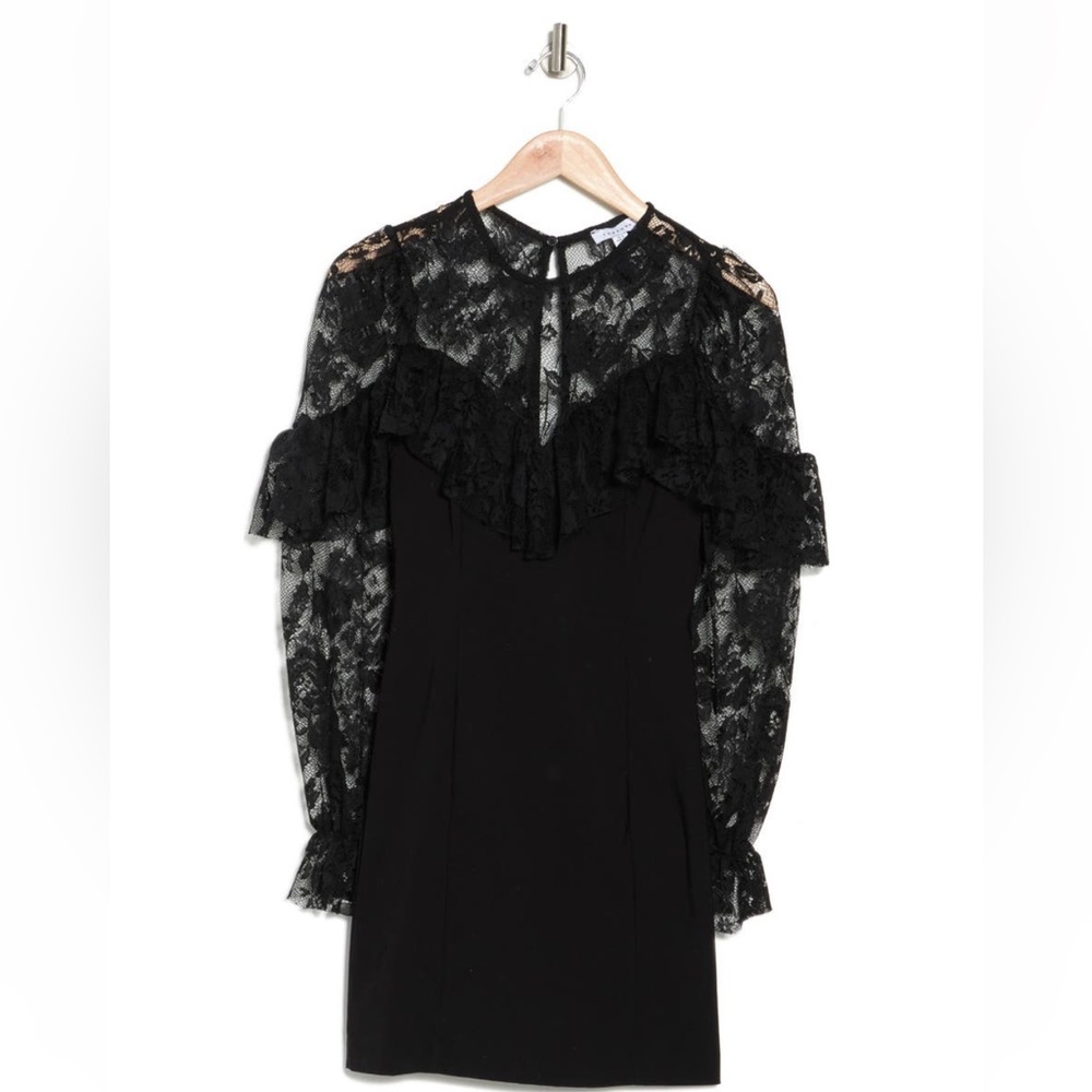 Topshop Illusion Lace Yoke Long Sleeve Body-Con Dress Size 4 US - Picture 3 of 3